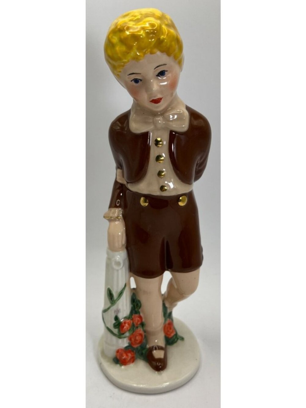 Rare Vintage Holland Mold Figurine Victorian Boy Hand Painted Collectible Cerami